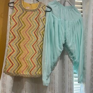 Vibrant Chevron Mini Dress in Yellow and Pink Indian dress